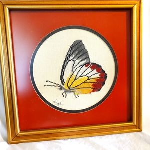 Butterfly Cross Stitch Framed Handmade 12"X12" VTG 1983 Excellent Condition